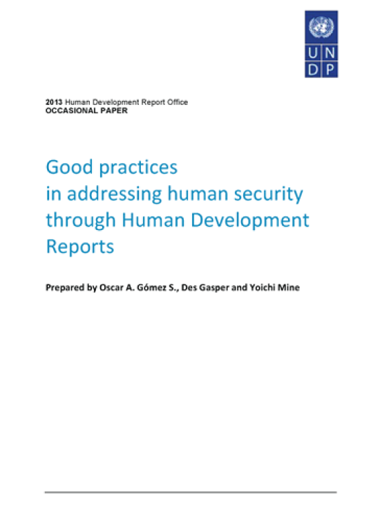 Publication report cover: Good practices in addressing human security through Human Development Reports