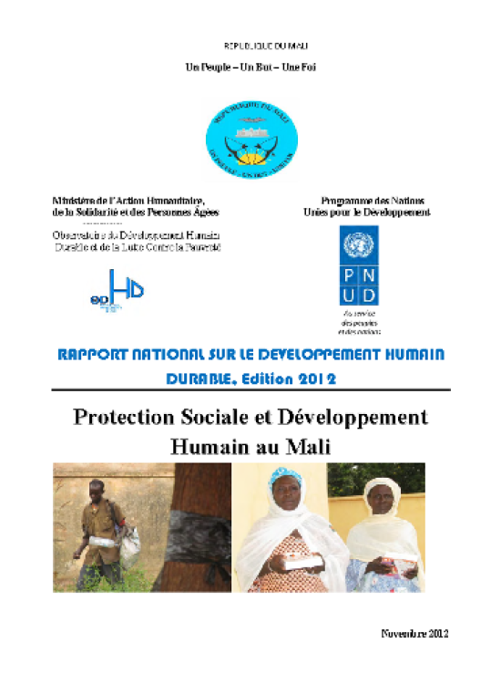 Publication report cover: Rapport national sur le développement humain 2012 Mali